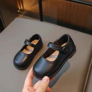 Chaussures Mary Jane noires classiques pour filles avec bride velcro et semelle souple