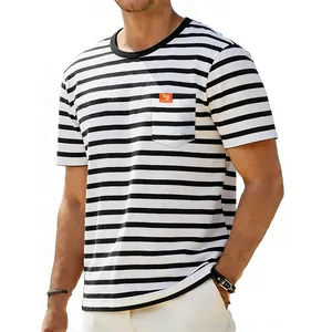 Classic black and white horizontal striped oversized t-shirt for men with pocket
