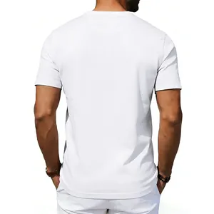 Back view detail of a minimalist white oversized crew neck short sleeve T-shirt for men.