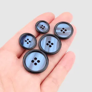 Elegant high-end blue pearl resin buttons in five sizes for luxury clothing and coats