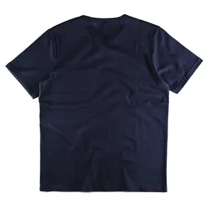Detailed back view of a premium navy blue oversized casual cotton t-shirt for men