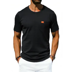 Close-up view of a men's black oversized cotton t-shirt with a functional chest pocket