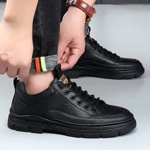 Chaussures en Cuir Décontractées pour Hommes en Croûte de Cuir de Vache Respirantes Chaussures à Lacets avec Augmentation de la Hauteur Mode Style Britannique Semelle Souple