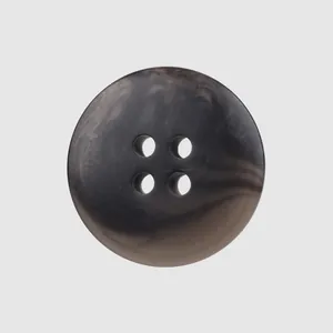 High-end round four-hole resin button with dark brown horn marble texture for suits