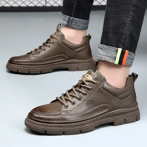 Chaussures décontractées en cuir marron pour hommes à semelle souple style anglais