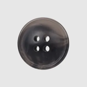 Premium quality 4-hole resin button featuring dark marbled horn pattern for coats
