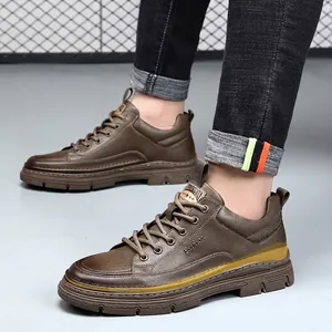 Stylish men's height-increasing genuine leather casual shoes in brown British style