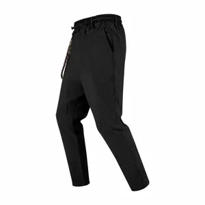 Men's casual black linen pants featuring a comfortable drawstring elastic waist.