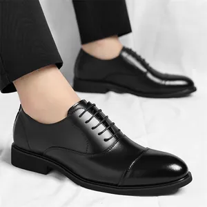 Classic black cap-toe leather dress shoes for men business formal wedding office shoes