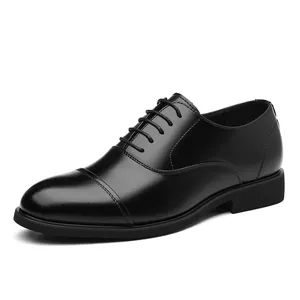 Classic black men's cap-toe leather dress shoes for business formal occasions
