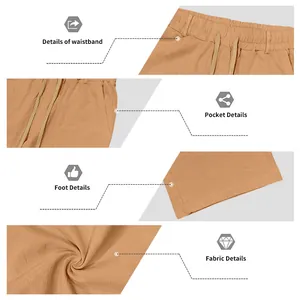 Close-up details of men's loose linen casual straight pants waistband and fabric