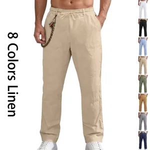 Men Casual Linen Blend Loose Straight Leg Pants Drawstring Waist Minimalist Solid Color Fashion Breathable Trousers