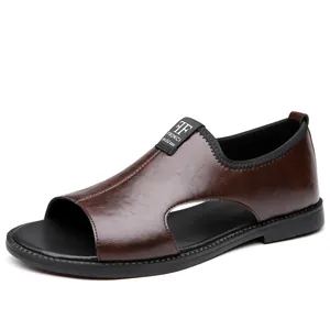 Sandalias romanas para hombre marrones, zapatos de cuero transpirables con suela blanda