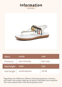 Detailed features of Bohemian beaded sandals with non-slip sole and elastic strap