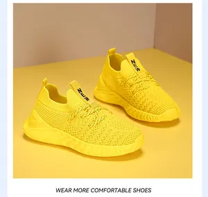 Gelbe atmungsaktive Flyknit-Kinderschuhe, bequeme Slip-On-Sneaker für Jungen und Mädchen