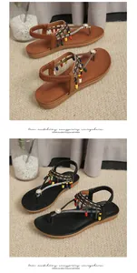 Bohemian thong sandals with colorful beads and sparkly rhinestones for summer beach.
