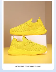 Helle gelbe, atmungsaktive Flyknit-Sneaker für Kinder mit bequemem Slip-On-Design