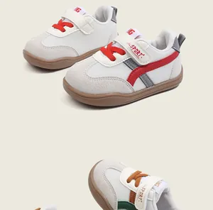Detail view showing breathable mesh toddler sneakers with soft soles and Velcro.