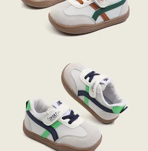 Detail of baby breathable mesh German Trainer walking shoes with non-slip soles