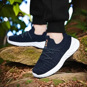 Atmungsaktive Strick-Sneaker für Kinder, dunkelblaue Slip-On-Schuhe für Jungen und Mädchen