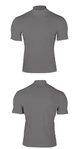 Front and back views of grey mock neck slim fit short sleeve t-shirt for men