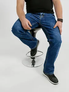 Jeans da uomo taglie forti vestibilità ampia gamba dritta denim blu scuro per autunno