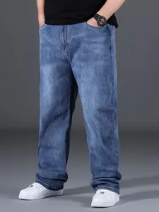 Jeans in denim da uomo taglie forti vestibilità comoda dritta blu per la stagione autunnale