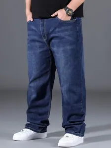 Jeans blu da uomo a gamba dritta e larga con lavaggio classico e vestibilità comoda oversize
