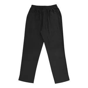 Back view of black men's loose breathable linen trousers with elastic waist