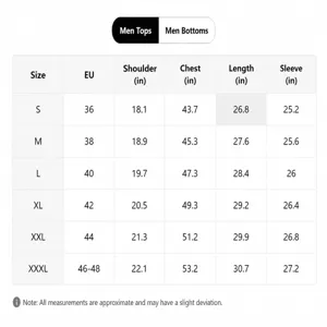 Detailed size chart for men's slim fit waffle knit jacket with precise measurements.