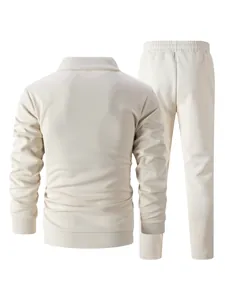 Detailed back view of men's cream waffle knit tracksuit set with textured fabric