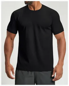 Front view of a men's black quick-dry sports t-shirt with a breathable mesh texture