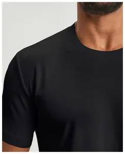 Detail shot of black quick-dry sport T-shirt for men showing breathable honeycomb fabric