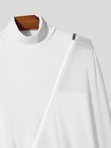 Λευκή ανδρική μπλούζα ζιβάγκο slim fit με διχτυωτό ένθετο και διαγώνιο φερμουάρ