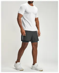 Men's quick-dry athletic t-shirt in white, breathable mesh fabric for fitness and yoga