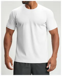Detailed view of white quick-dry mesh fabric on a men's athletic crewneck t-shirt