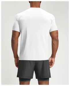 Back view of a man wearing a white breathable athletic t-shirt for fitness training.