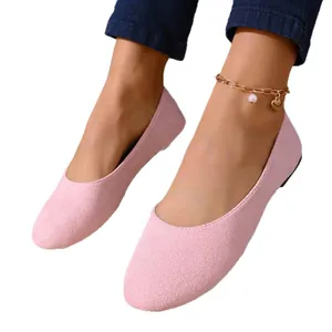 Eleganti ballerine in camoscio rosa a punta tonda da donna con design slip-on comodo