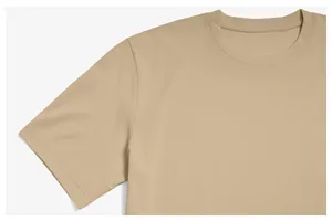 Close-up detail of the breathable mesh texture and neckline on a khaki men's sports t-shirt