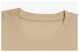 Detail shot of the breathable crewneck and stitching of this men's quick-dry t-shirt