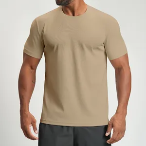 Men's quick-dry breathable sports T-shirt in khaki with a comfortable crewneck design.
