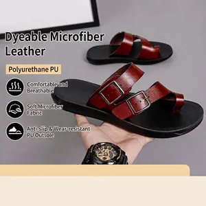 Men Casual Outdoor Flip-flops Microfiber PU Leather Toe-Loop Beach Sandals Non-Slip Lightweight Wear-Resistant Summer Fashion Shoes