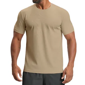 Men's breathable quick-dry athletic t-shirt in khaki, ideal for gym and casual wear