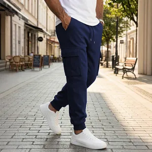 Pantalones cargo azul marino para hombre con cordón y puños acanalados para estilo casual urbano