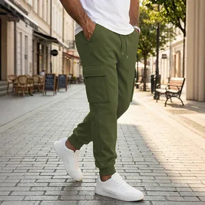 Pantalones cargo premium para hombre verde oliva con bolsillos múltiples y cordón de ajuste
