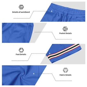 Detailed macro views of breathable mesh fabric and striped hem on sports shorts