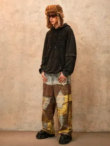 Pantalones vaqueros de estilo high street con tinte de barro, patchwork y 3D