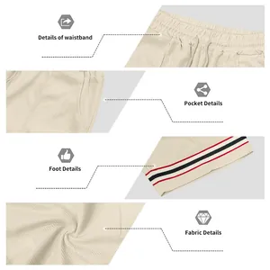 Detailed features of men's waffle knit sports shorts showing waistband and pocket.