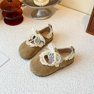 Élégantes chaussures babies de princesse pour filles avec nœud en dentelle et perles
