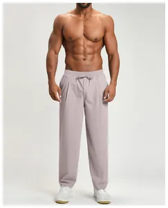 Macro view of breathable quick-dry men's casual outdoor hiking trousers in mauve grey.